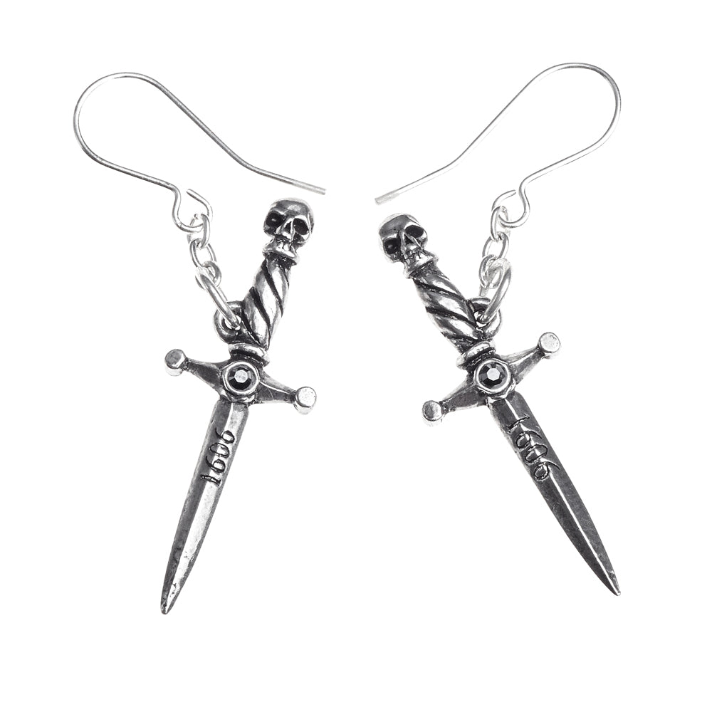 Skull Macbeth Dagger Earrings front