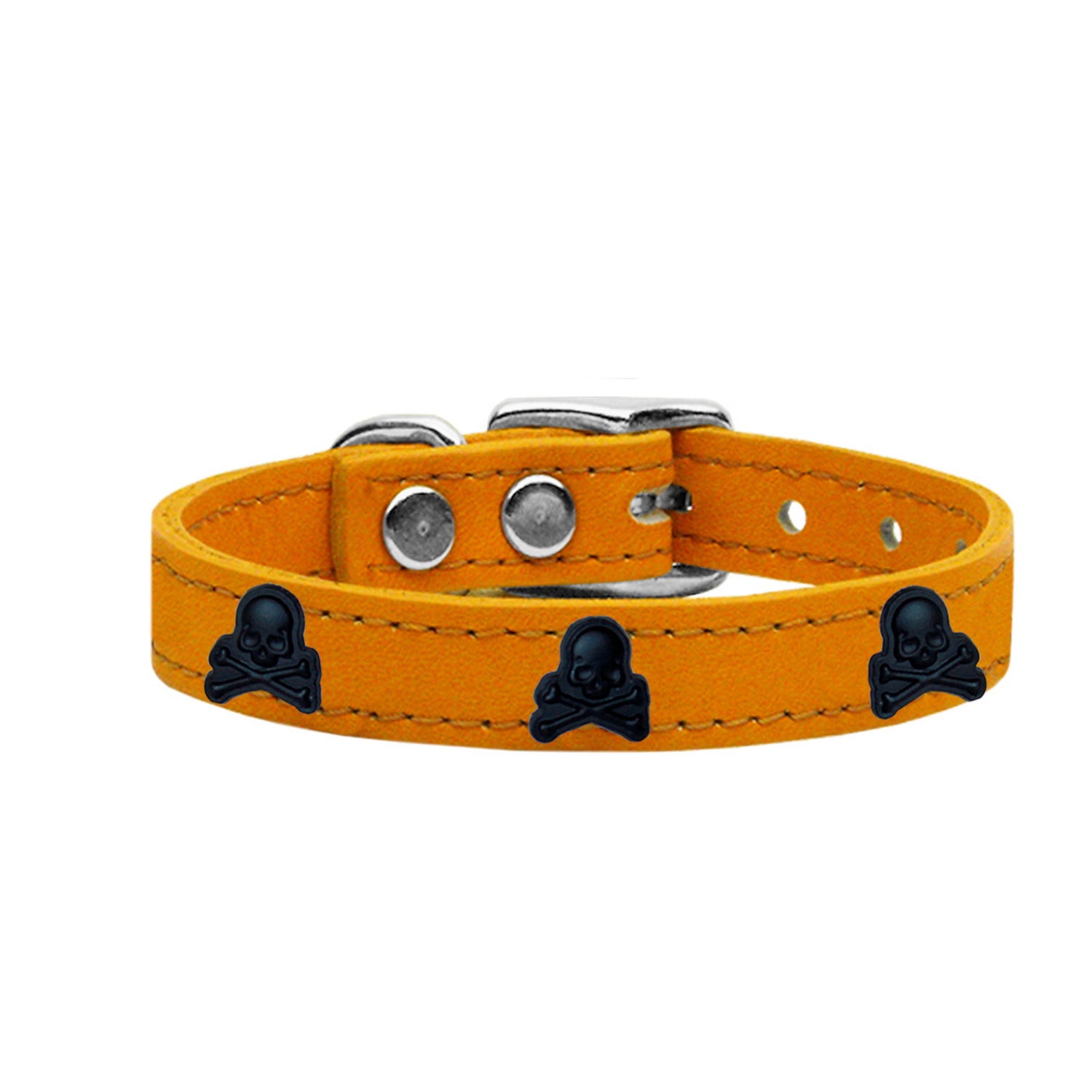 Skull Widget Genuine Leather Dog Collar Amber