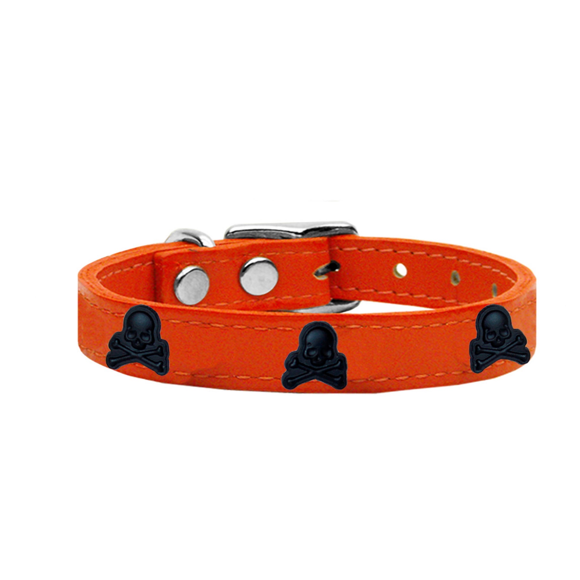 Skull Widget Genuine Leather Dog Collar Orange