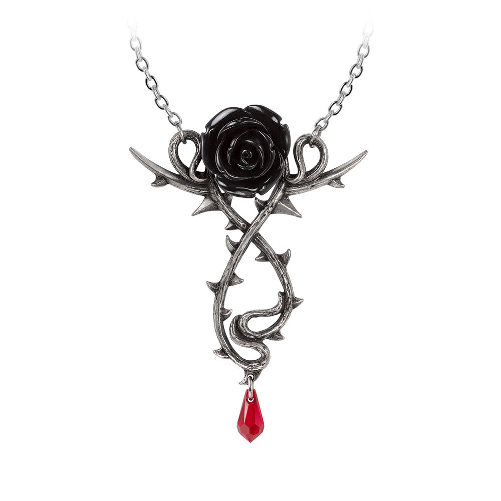 Throned Black Rose And Blood Pendant