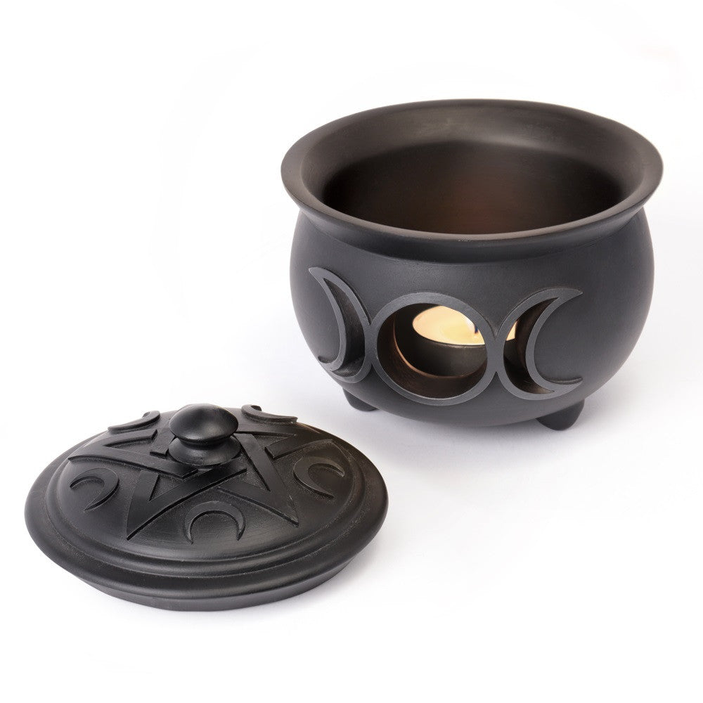 Triple Moon Cauldron Pot with lid off