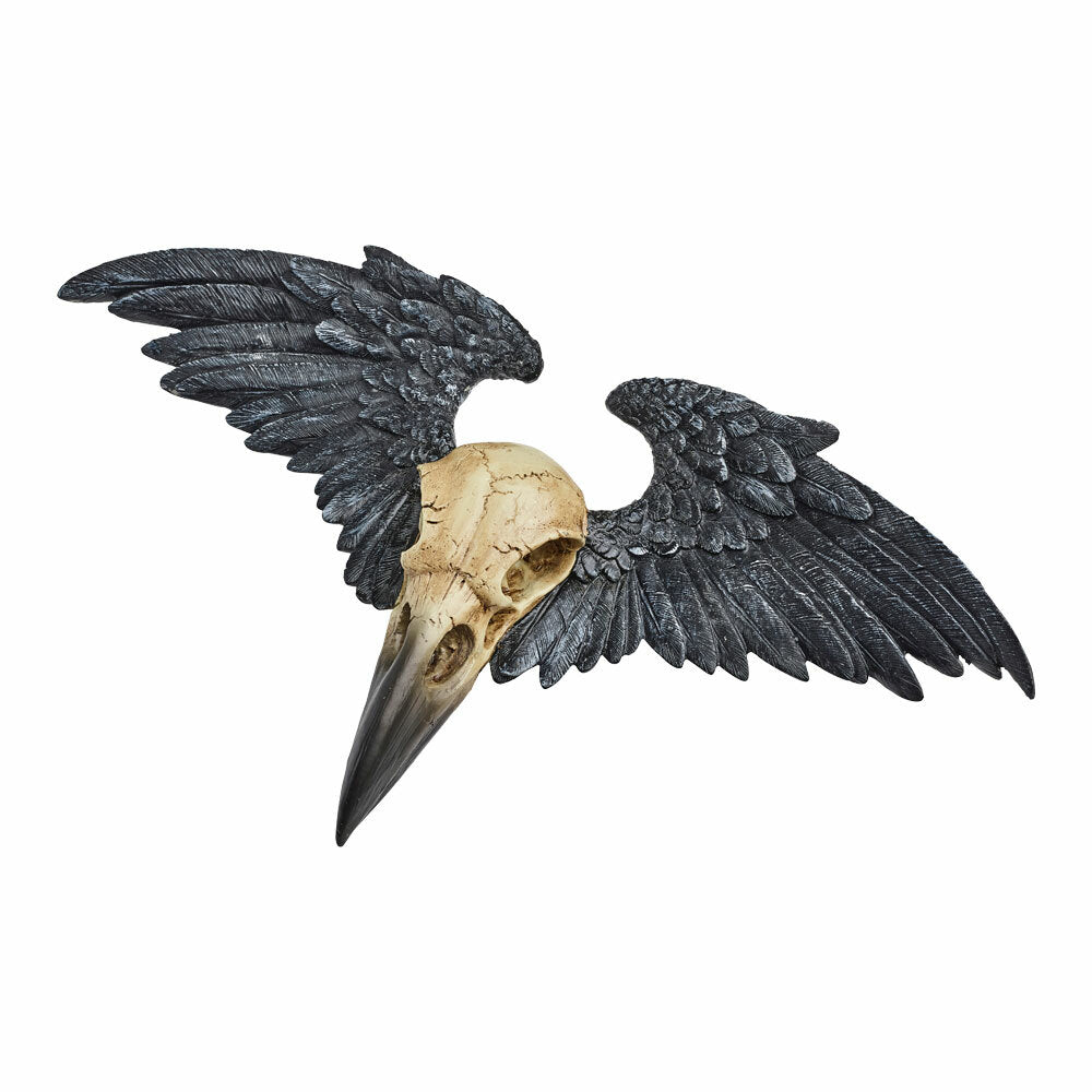 Winged Raven Skull Plaque side view