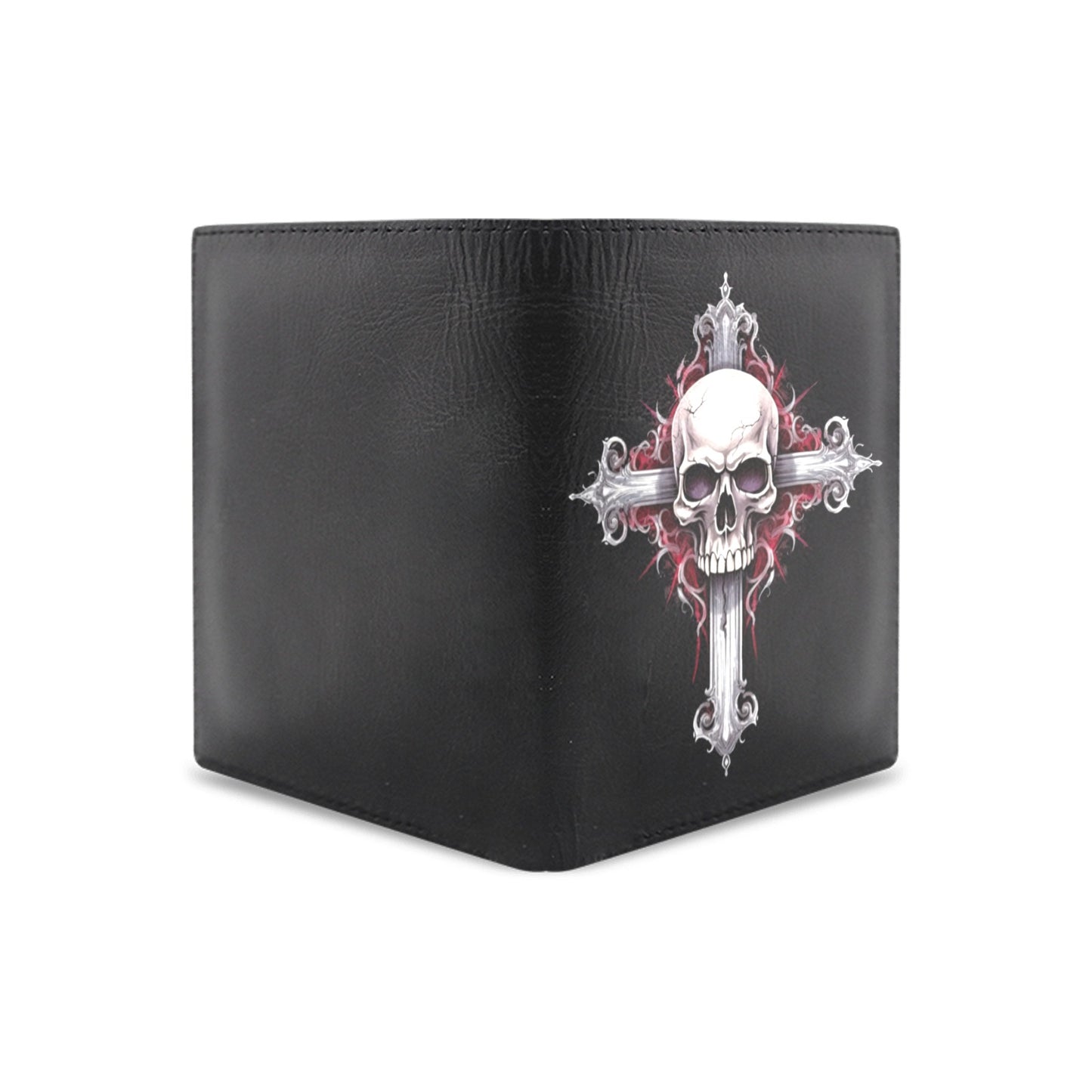 Skull And Gothic Cross Leather Wallet