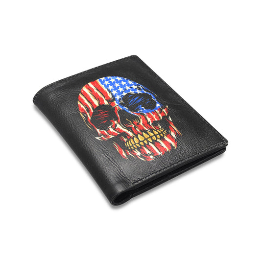 American Flag Skull Leather Wallet