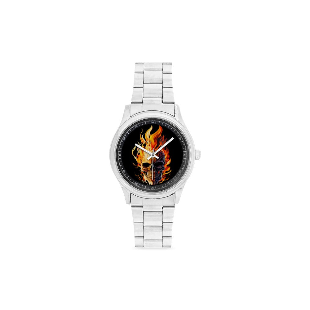 Skull With Flames  Stainless Steel Watch