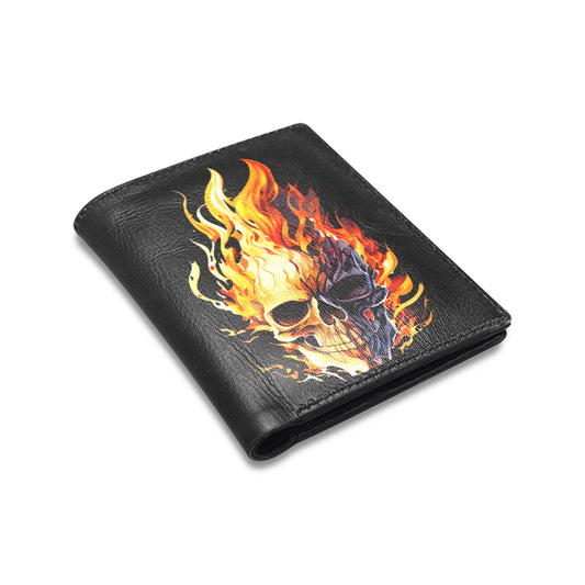 Skull With Flames Leather Wallet