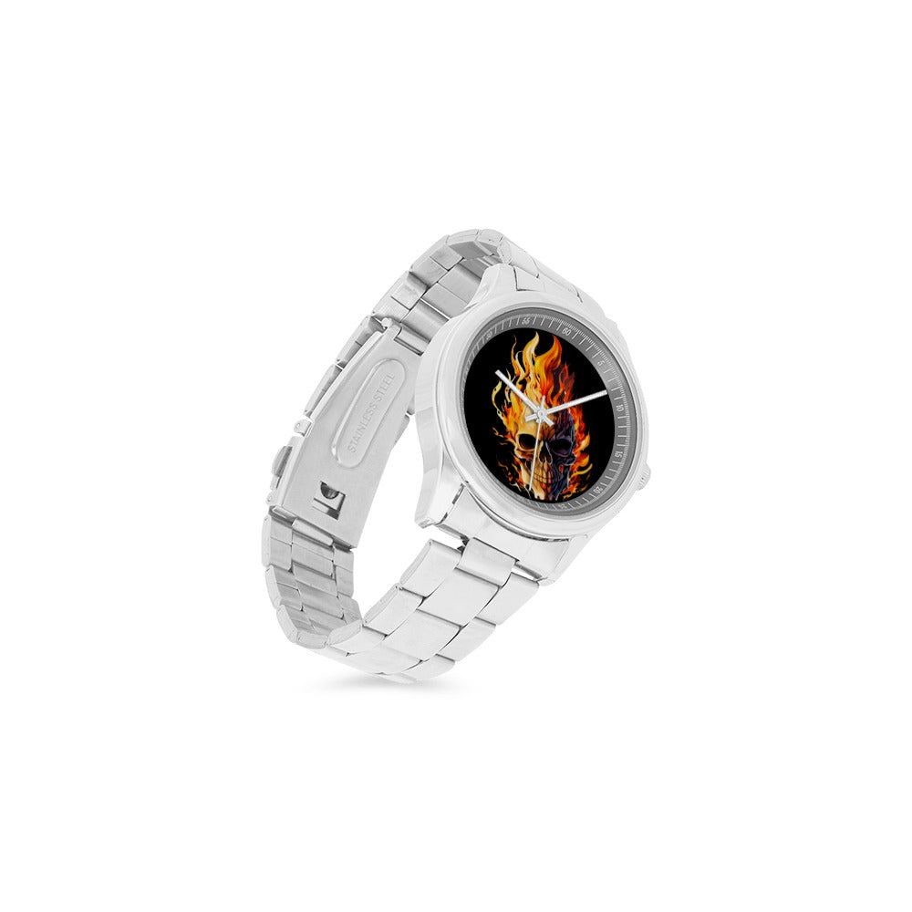 Skull With Flames  Stainless Steel Watch