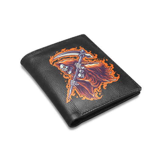 Flaming Grim Reaper Wallet Men's Leather Wallet