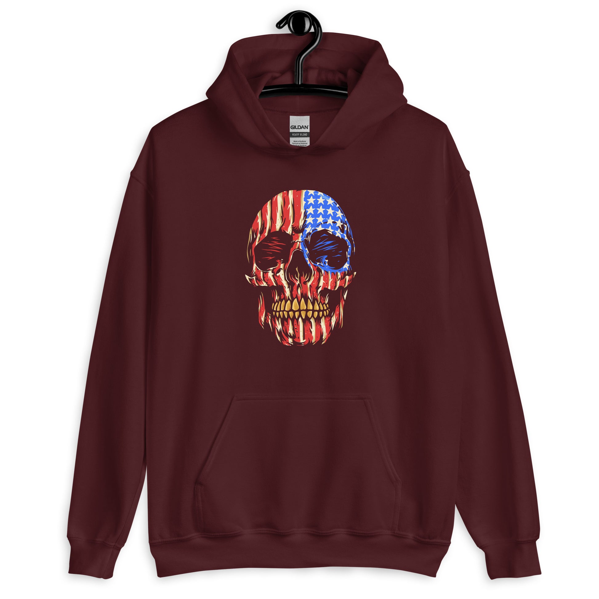 American Flag Skull Hoodie maroon